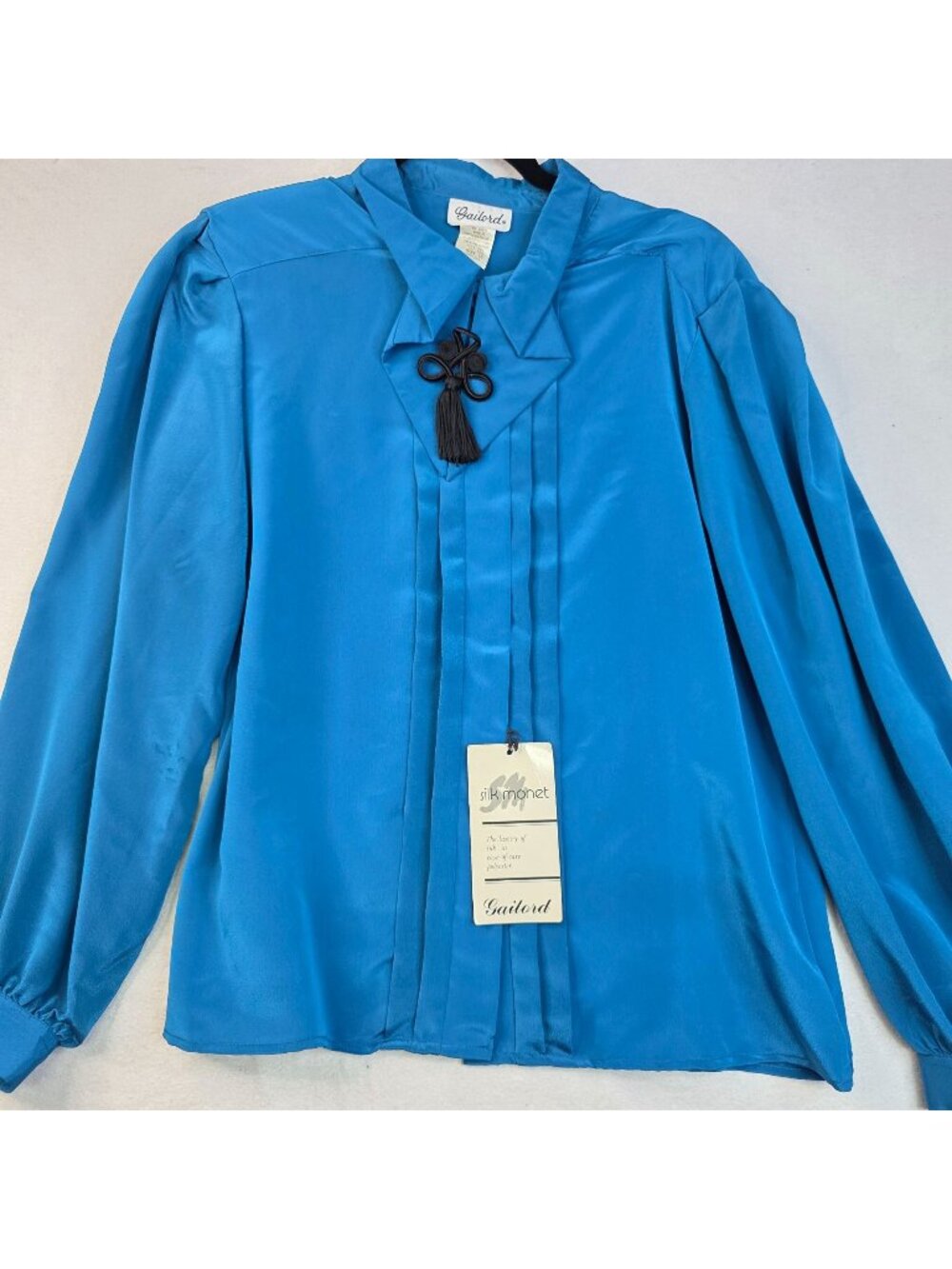 Vintage 80s Gailord Pleated Blouse Sze 16 Blue Silky Feminine Romantic Victorian